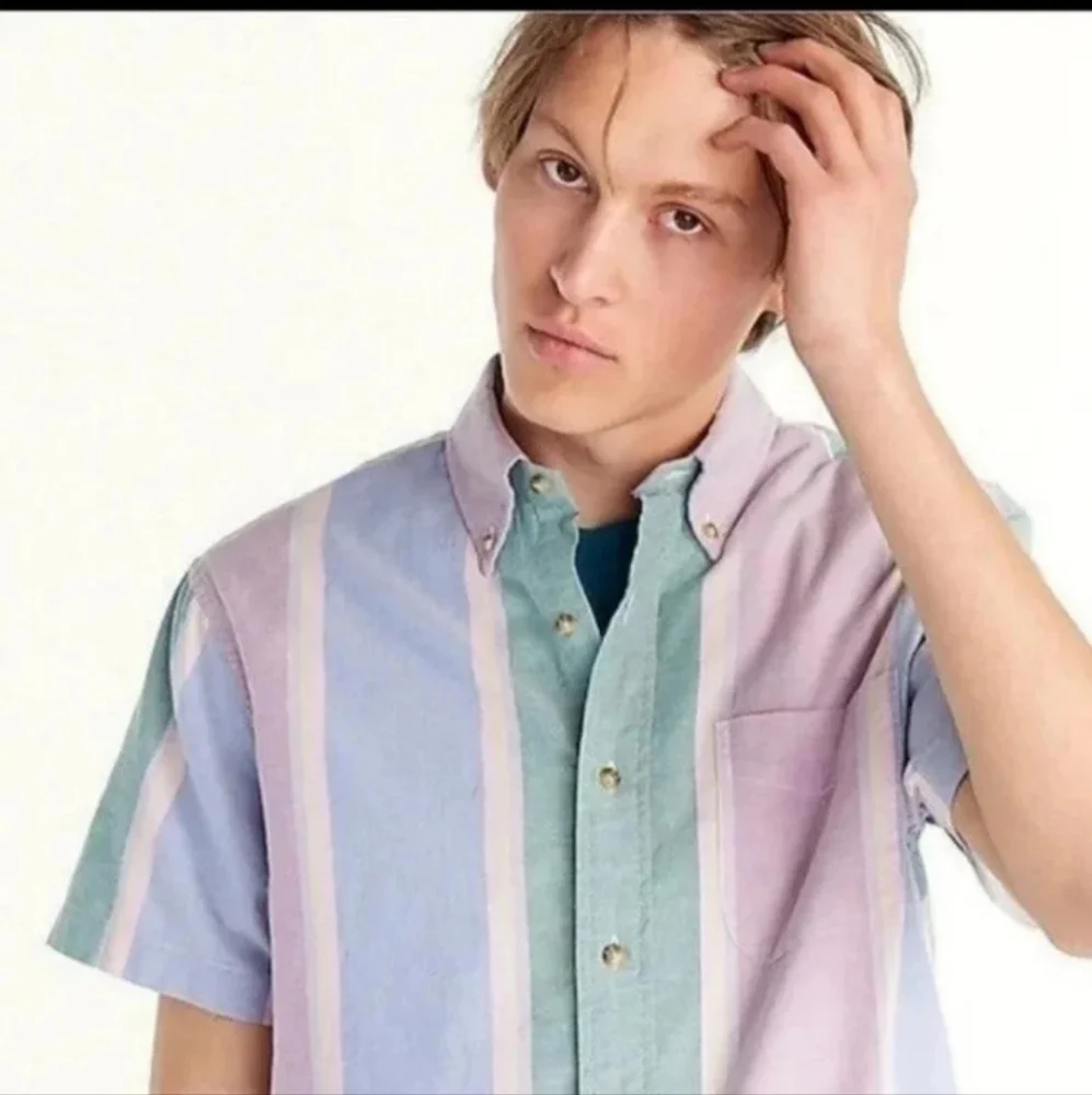 J.Crew Broken-in Oxford Shirt Organic Cotton LG Pastel Stripes XL 44-46 BNWT